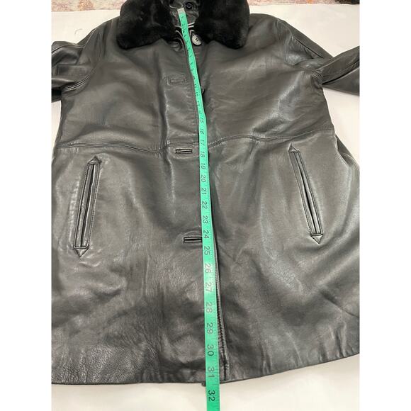 VTG Womens Neiman Marcus Leather Coat Jacket L Black Faux Fur Lined Capsule - Picture 13 of 16
